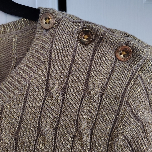 Lauren Ralph Lauren Green Label Gold Metallic Cable Knit Sweater PL - Picture 4 of 12
